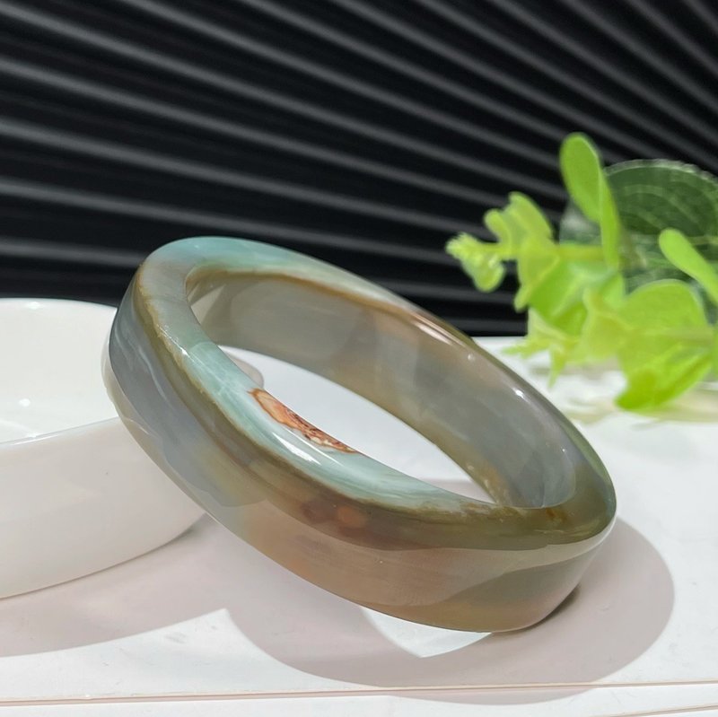 福利價 玉化海洋碧玉手鐲55MM老礦冰潤流水紋玉髓方條手環 油畫風 - 手鍊/手環 - 半寶石 