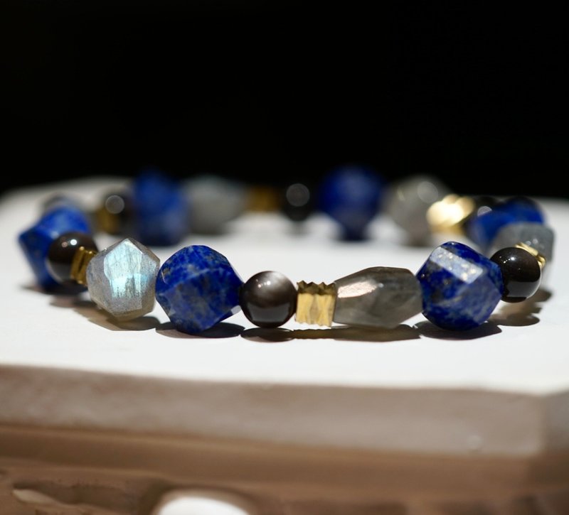 Lapis Silver Obsidian Labradorite Bracelet unique mens bracelet crystal - Bracelets - Crystal Blue