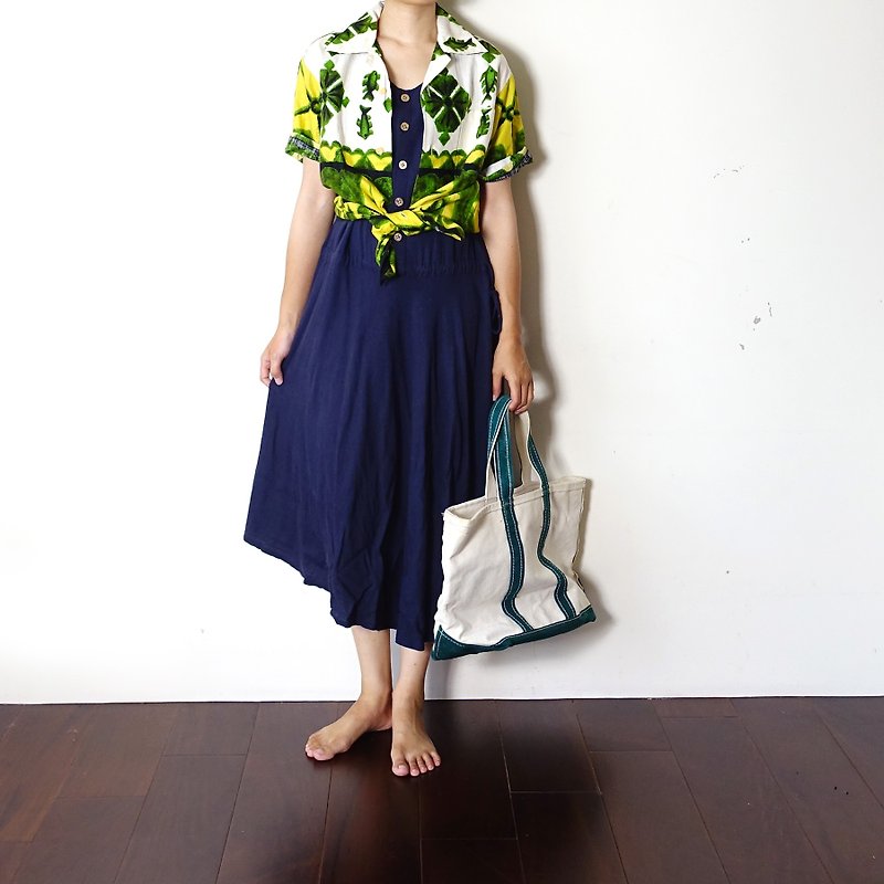 BajuTua/古著/ 稀有美製 夏威夷 立體織紋襯衫- 海星 - 男襯衫/休閒襯衫 - 棉．麻 綠色