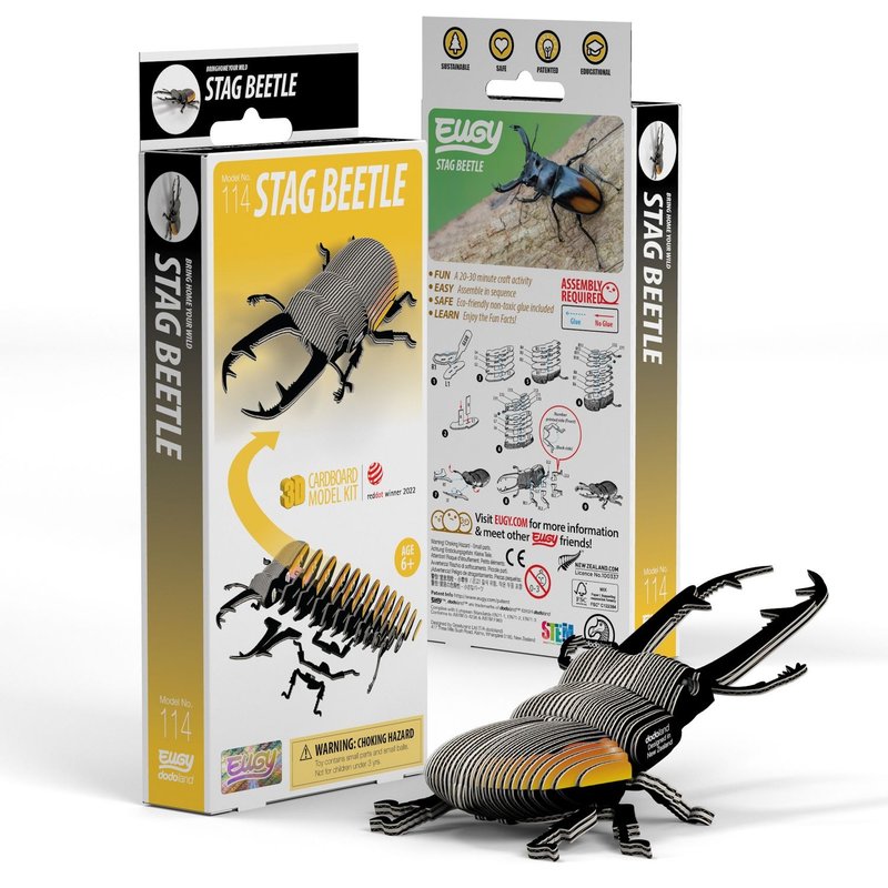 EUGY 3D Cardboard Kit Set Model - 114 Stag Beetle - เกมปริศนา - กระดาษ สีเหลือง