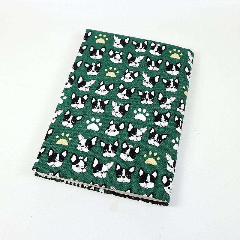 A5 Adjustable Mother's Handbook Cloth Book Cover - Round Bulldog (Green) - ปกหนังสือ - ผ้าฝ้าย/ผ้าลินิน สีเขียว