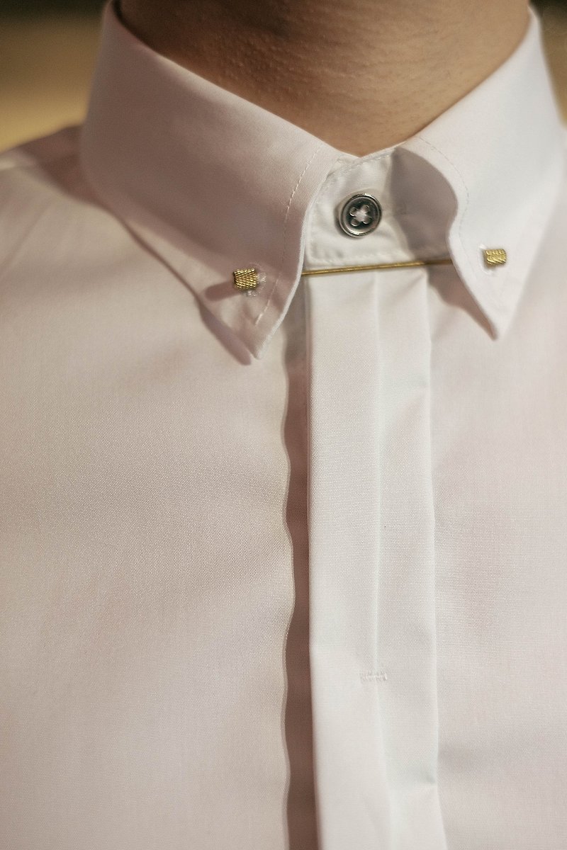 HIATUS紳士シャツの襟ピン、単一の製品 - シャツ メンズ - コットン・麻 ホワイト