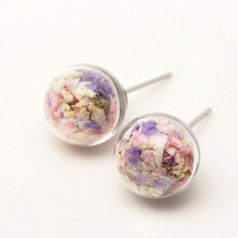 OMYWAY Handmade Dried Flower - Glass Globe - Earrings 1cm - ต่างหู - แก้ว ขาว