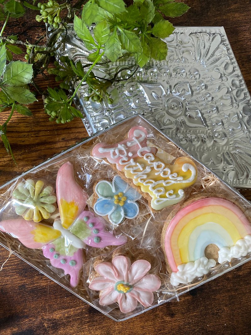 Organic Decoration Cookies Aluminum Luxury Box Set(L size)　Birthday - Handmade Cookies - Other Materials Pink