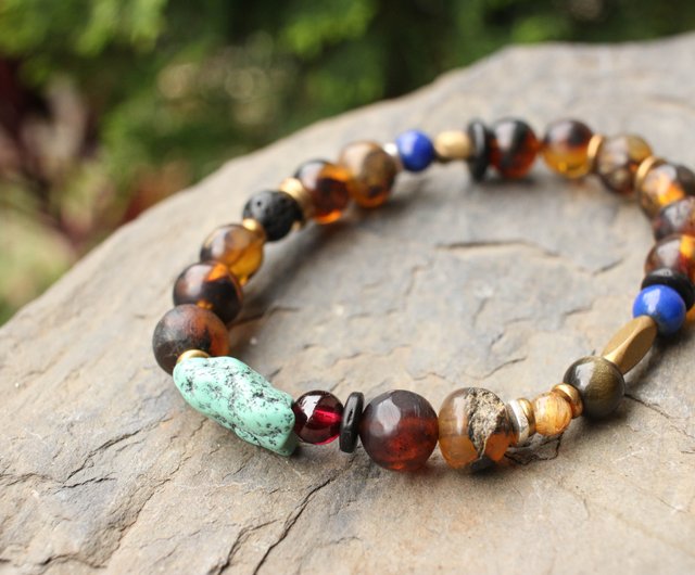 世界に一つだけのブレスレット 大きな美しい琥珀の天然革ブレスレット B 世界に一つだけのブレスレット 大きな美しい琥珀の天然革ブレスレット B