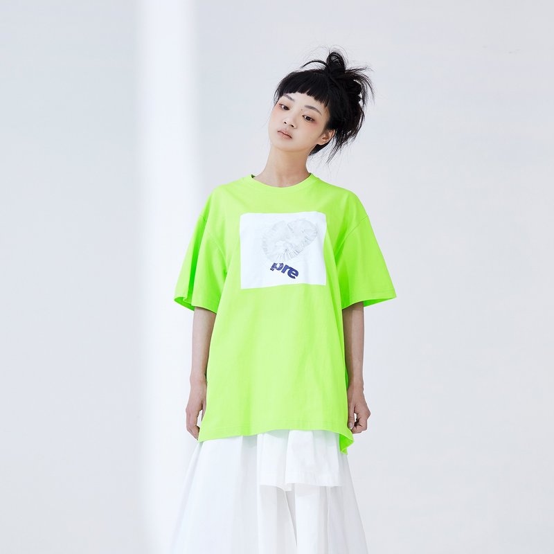 意象抽繩印花T恤 - 女 T 恤 - 棉．麻 綠色