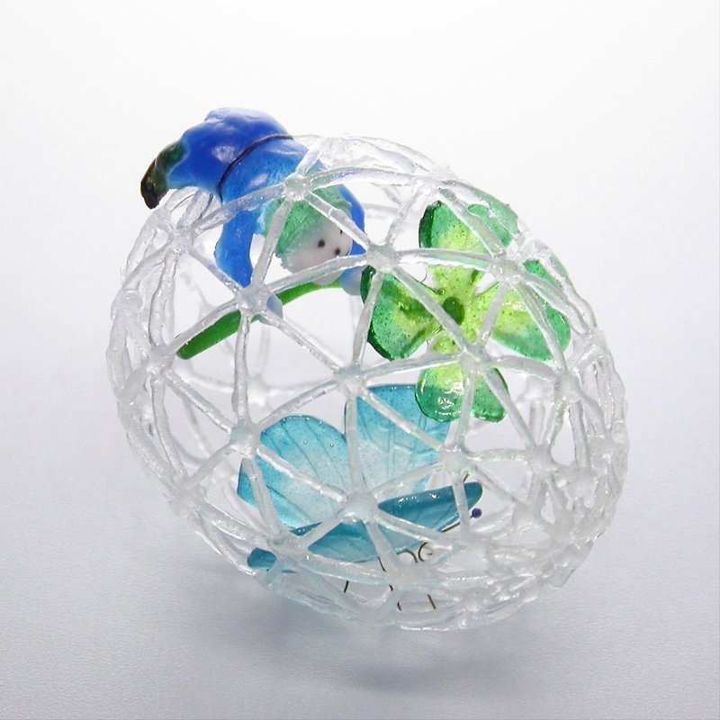 ガラスの蝶と小人の物語 (クローバーと青い蝶) - 裝飾/擺設  - 玻璃 藍色
