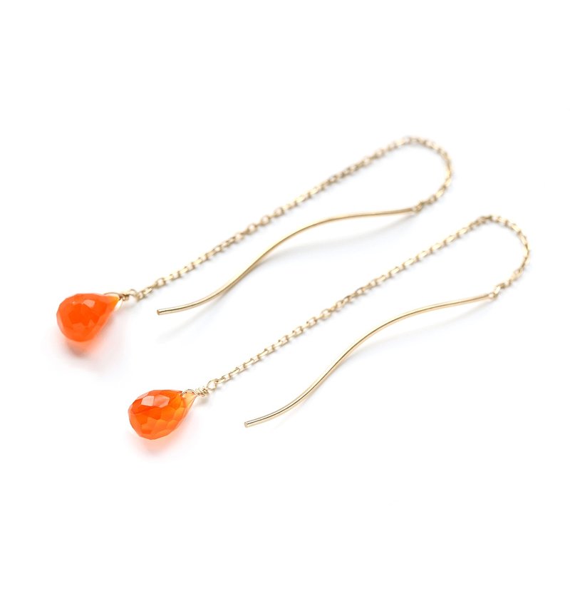 K10 Single carnelian (briolette cut) American earrings ~MONTBRETIA~ - ต่างหู - เครื่องเพชรพลอย สีส้ม