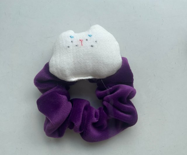 猫。ヘアゴム。シュシュ。猫の顔の刺繍 - ショップ 5