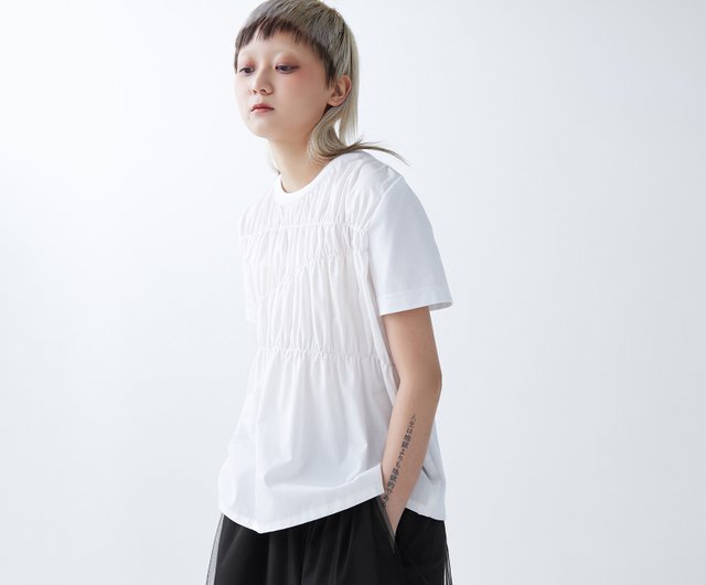 H beauty&youth コットンアシンメトリーTシャツ H＞コットン アシンメトリー Tシャツ