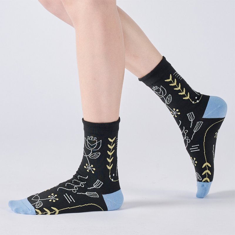 花的孩子 中筒襪 - 黑(M) - 襪子 - 棉．麻 黑色