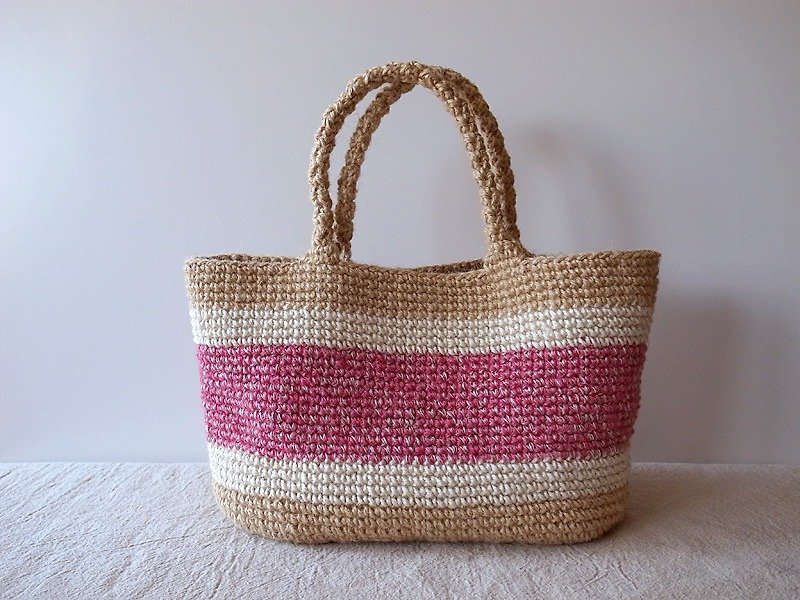 麻ひもバッグ pink mix bag - 手提包/手提袋 - 棉．麻 粉紅色