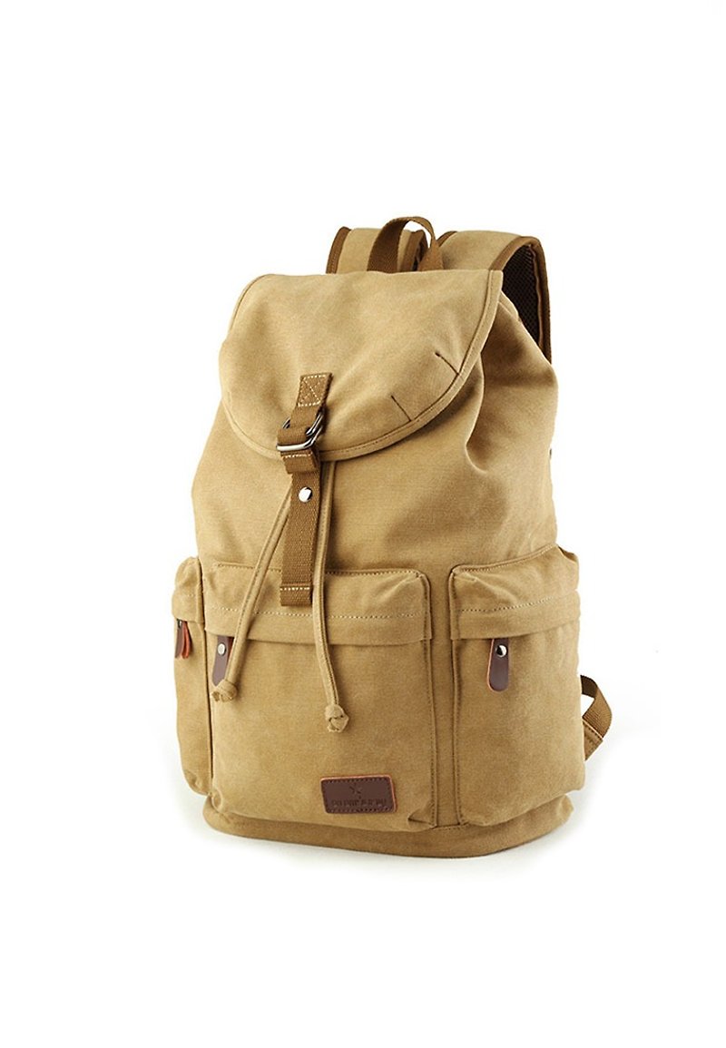 Aoking Canvas Casual Outdoor Backpack 0023 khaki - กระเป๋าเป้สะพายหลัง - วัสดุอื่นๆ สีกากี