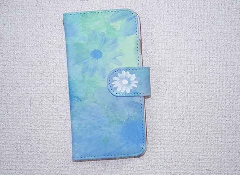 [Compatible with all models] Free shipping [Notebook type] Water Flower Blue iPhone8 / iPhone8 Plus / iPhoneX - เคส/ซองมือถือ - หนังแท้ สีน้ำเงิน