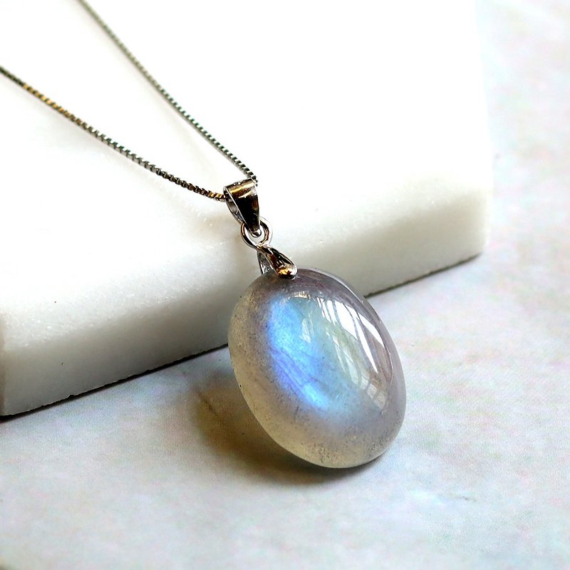 || Gemstone Gray Moonstone||Labradorite||925 Silver Design Lucky Necklace - Necklaces - Crystal Blue