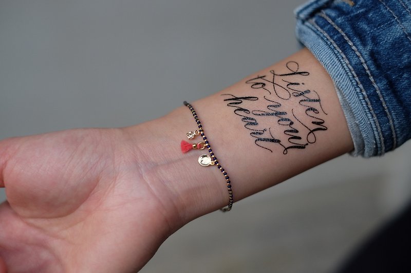 cottontatt "Listen to your heart" calligraphy temporary tattoo sticker - Temporary Tattoos - Other Materials Black