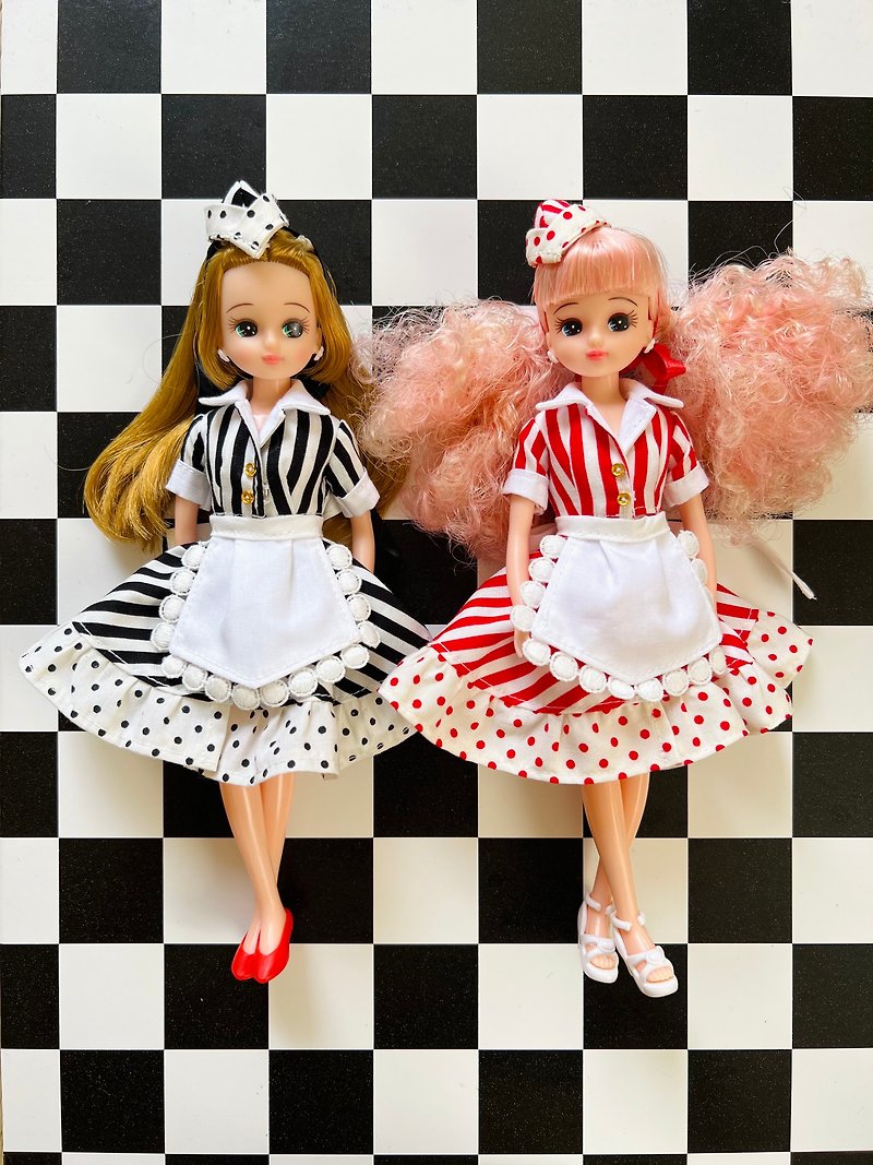 Licca-chan Blythe Clothing Diner Girl Dress - Stuffed Dolls & Figurines - Cotton & Hemp Multicolor