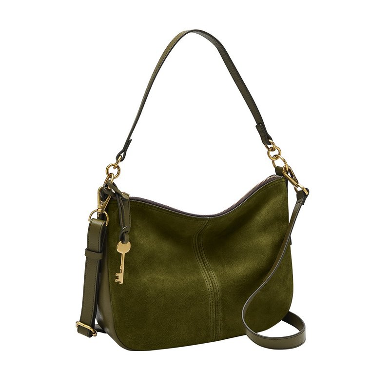 FOSSIL Jolie Leather X Suede Crescent Crossbody BagMarsh Green