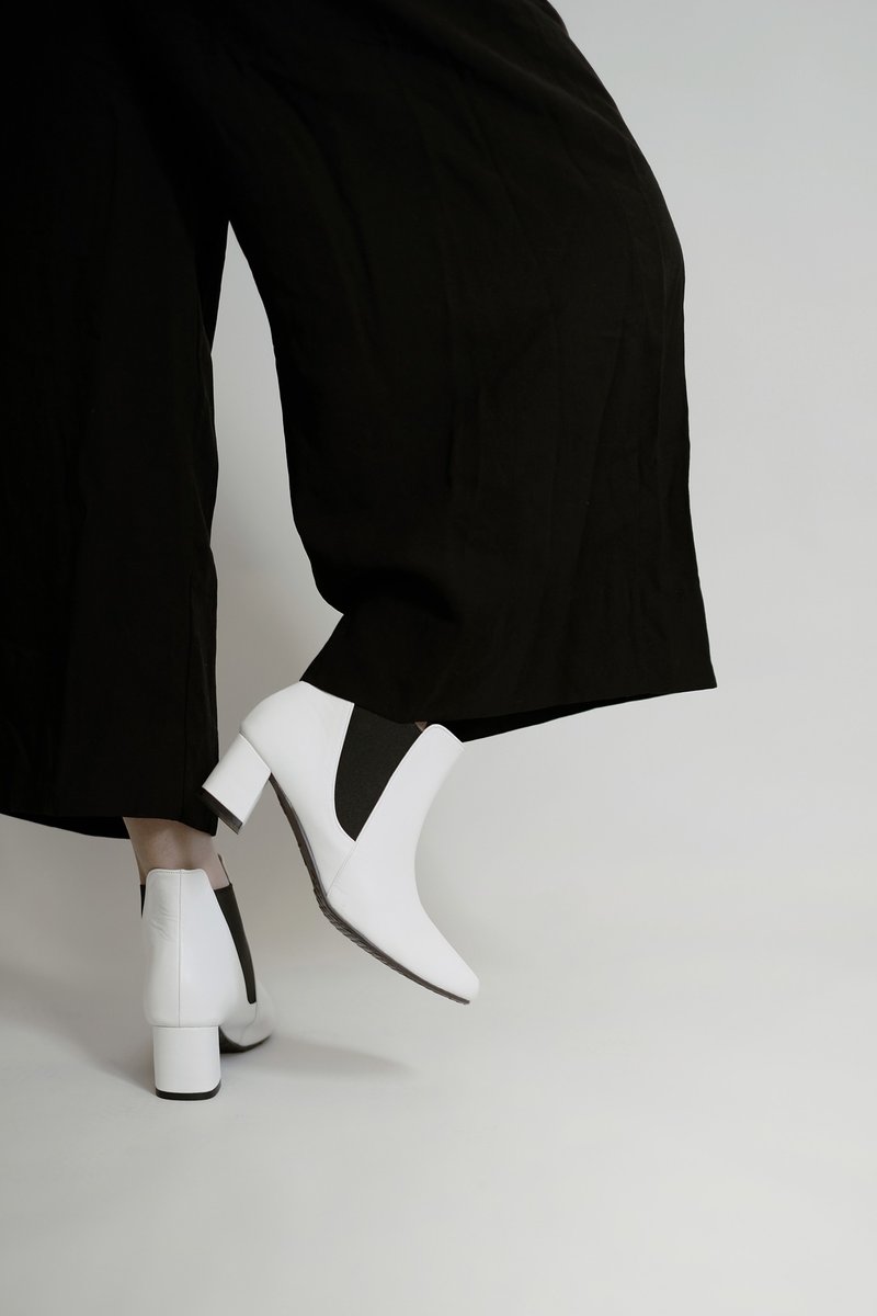 Turns Boots Splice 跟靴(Pure White) 白 | WL - 女短靴/中筒靴 - 真皮 白色