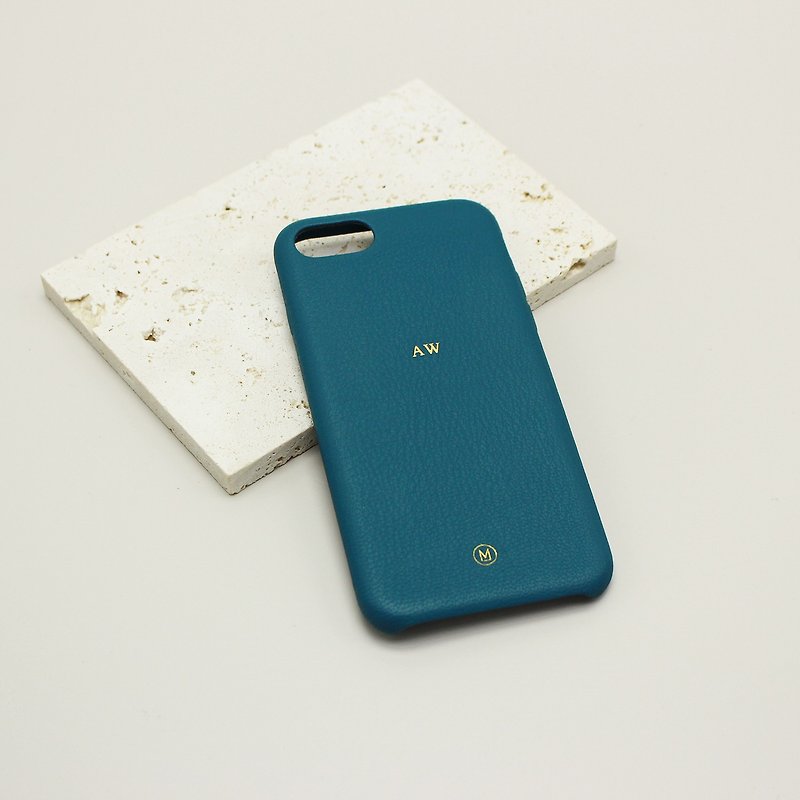客製化禮物真皮革防摔馬卡龍藍綠色湖水綠湖水藍iPhone 13手機殼 - 手機殼/手機套 - 真皮 綠色