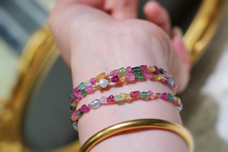 碧璽 天然碧璽隨形項鏈手鏈兩用款搭配沉香 珍珠 猛獁象牙 - 手鍊/手環 - 寶石 