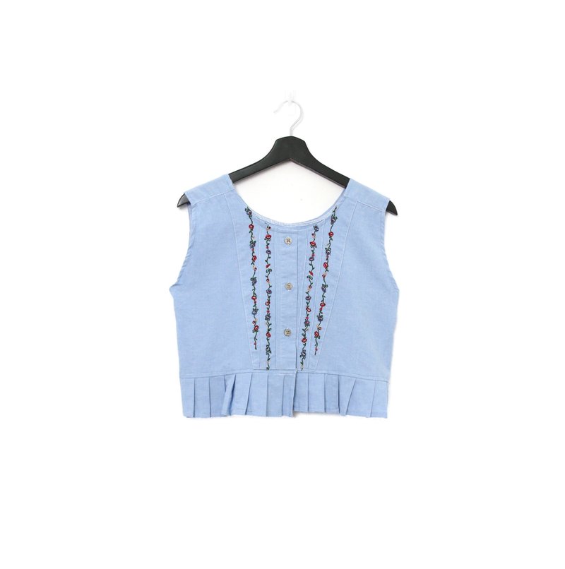 Back to Green-丹寧刺繡背心 紅玫瑰 花藤 dv-03//vintage vest - 背心/無袖上衣 - 棉．麻 