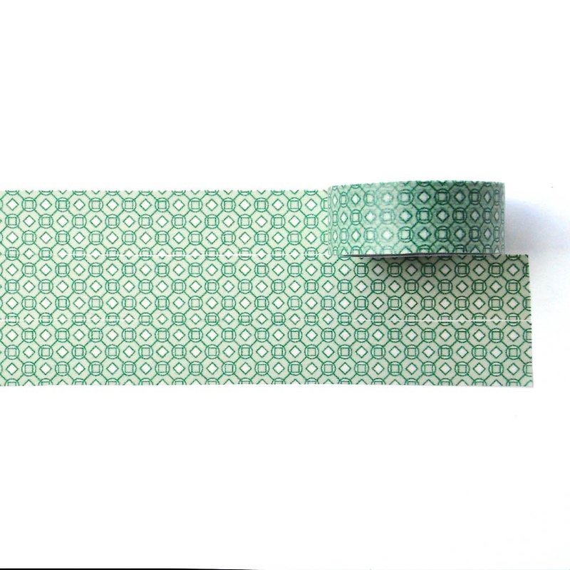Green Mosaic washi tape 15mm x 10m - Geometric pattern that can be repeated - มาสกิ้งเทป - กระดาษ สีเขียว
