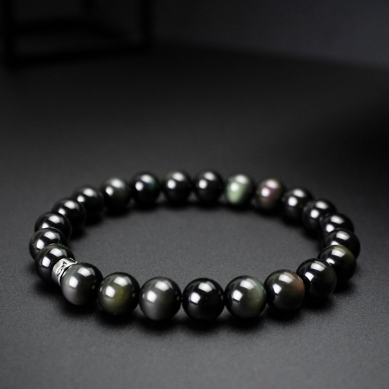 Rainbow Obsidian | Natural Energy Bracelet | 8-9mm - สร้อยข้อมือ - คริสตัล สีดำ