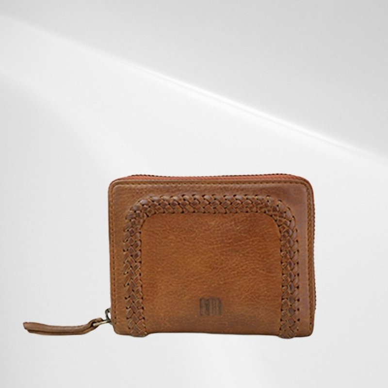 [Spain BIBA] Milwaukee cowhide braided short wallet - กระเป๋าสตางค์ - หนังแท้ สีนำ้ตาล
