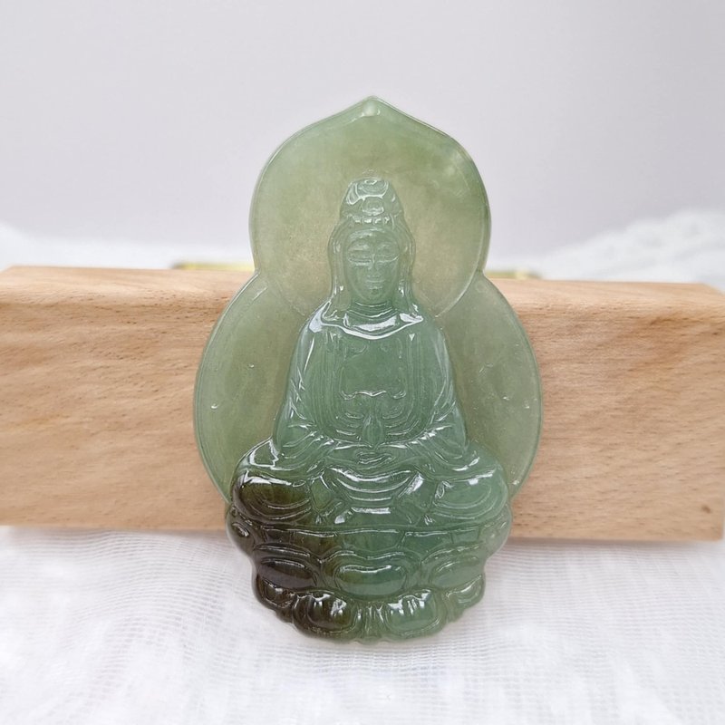 Bingyou Qing Guanyin Pendant | Natural Burmese Jade A Grade Jadeite - Necklaces - Jade 