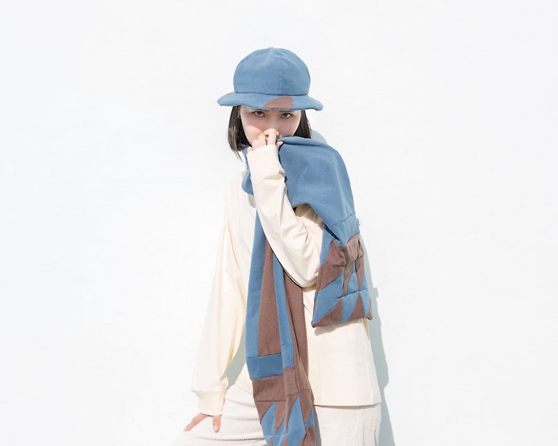 冬日拼色軟絨圍巾 - 圍巾/披肩 - 其他材質 藍色