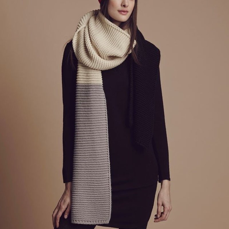 CREAM/BLACK/GREY LARGE COLOURBLOCK SCARF - Other - Polyester 
