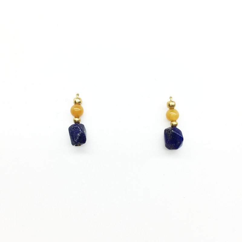 Laurin Grocery Travelin Natural Stone Brass Earrings Good Luck Series - Lapis / Topaz Christmas Limited Gift Wrap (Free) - ต่างหู - เครื่องเพชรพลอย สีน้ำเงิน