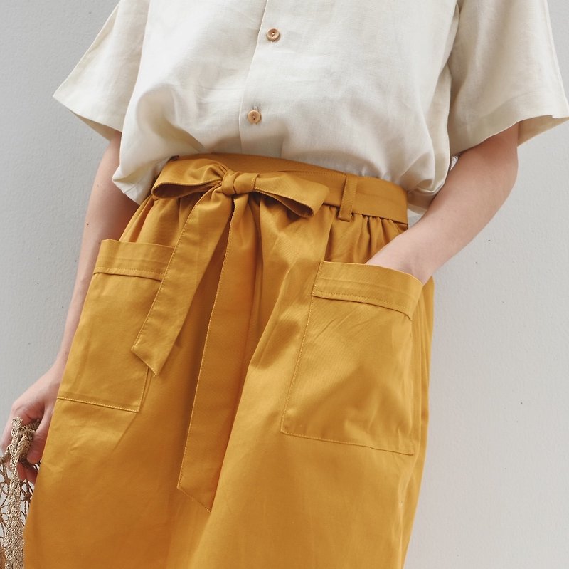 Butter B. Skirt - Yellow - กระโปรง - ผ้าฝ้าย/ผ้าลินิน สีเหลือง