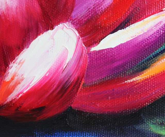 蓮の油絵 蓮の油絵 蓮のオリジナルアート ピンクの花のアートワーク 仏教