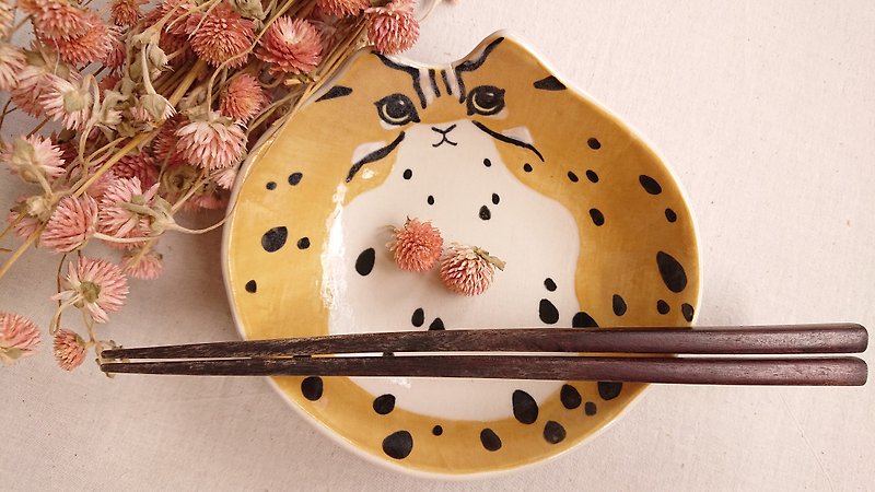 !! Hey Bird fat cat friends cat deep dish - Stone Tiger - Plates & Trays - Porcelain Orange