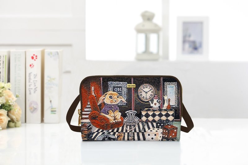 手拿包 斜背 雙拉鍊 多夾層 / 防潑水 愛麗絲兔 阿妮基 - 手拿包 - 其他材質 多色