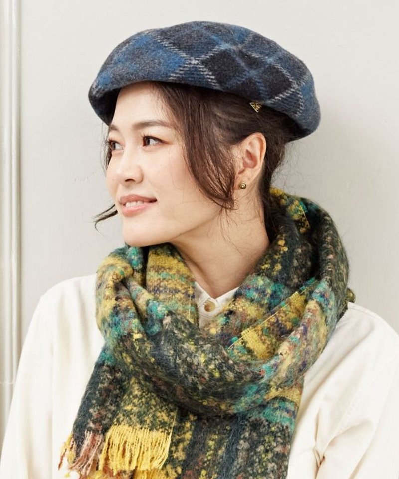 [Popular Pre-order] Elegant Metal Pendant Wool Diamond Check Beret (3 Colors) LCYP4308 - หมวก - ขนแกะ 