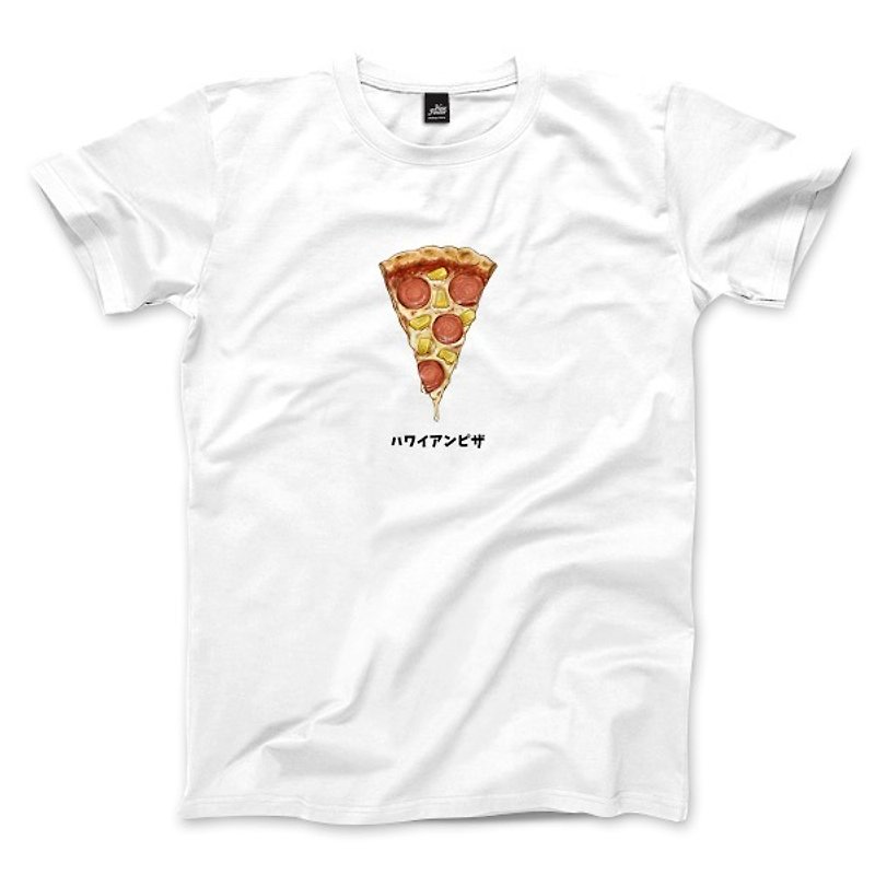 夏威夷披薩 - 白 - 中性版T恤 - 男 T 恤 - 棉．麻 