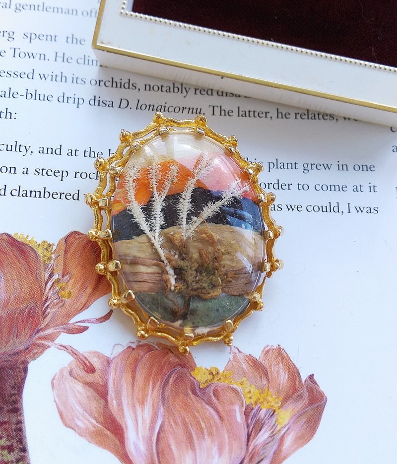 Vintage Jewelry 西洋古董飾品 環節 風景植物標本 乾燥花 別針 - 徽章/別針 - 其他金屬 金色