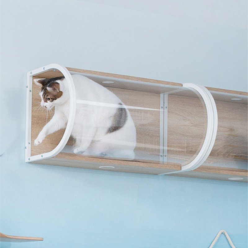 [MYZOO Animal Connection] Cat Tunnel Tunnel-Log White Frame - ของเล่นสัตว์ - ไม้ สีกากี