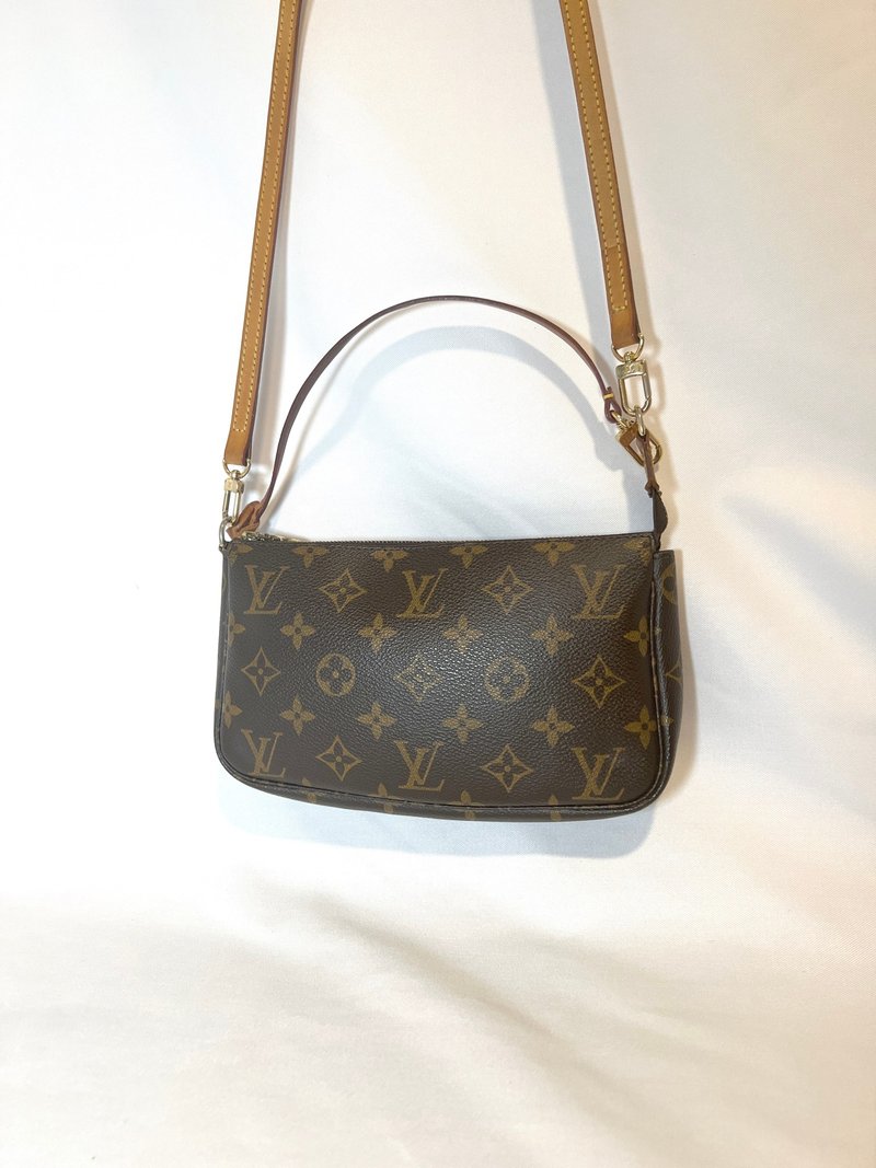 LV Pochette Accessory long and short shoulder strap armpit side backpack Japanese second-hand - กระเป๋าแมสเซนเจอร์ - หนังแท้ สีนำ้ตาล