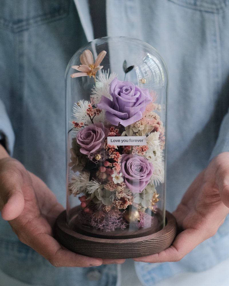 母親節永生花乾燥花玻璃盅-紫羅蘭花園 /生日禮物/刻字/母親節禮/ - 乾燥花/永生花 - 植物．花 