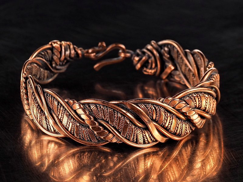 獨特的銅線纏繞手鍊 個性純銅手鐲  手工編織線工匠 - 手鍊/手鐲 - 銅/黃銅 金色