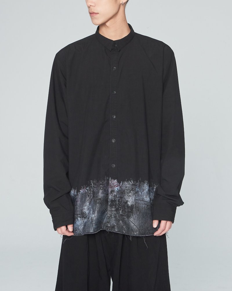 Flower Tencel Shirt - 男裝 恤衫 - 棉．麻 黑色