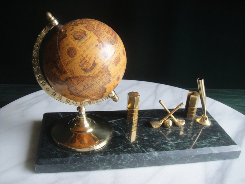 【老時光 OLD-TIME】早期二手台灣製大理石座地球儀名片收納組 - 擺飾/家飾品 - 其他材質 多色