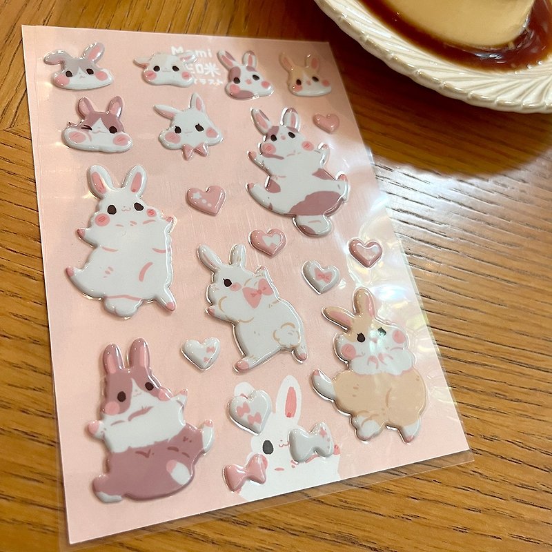 Pink x Bunny 3D Bubble Sticker and Postcard Set - Stickers - Paper Pink