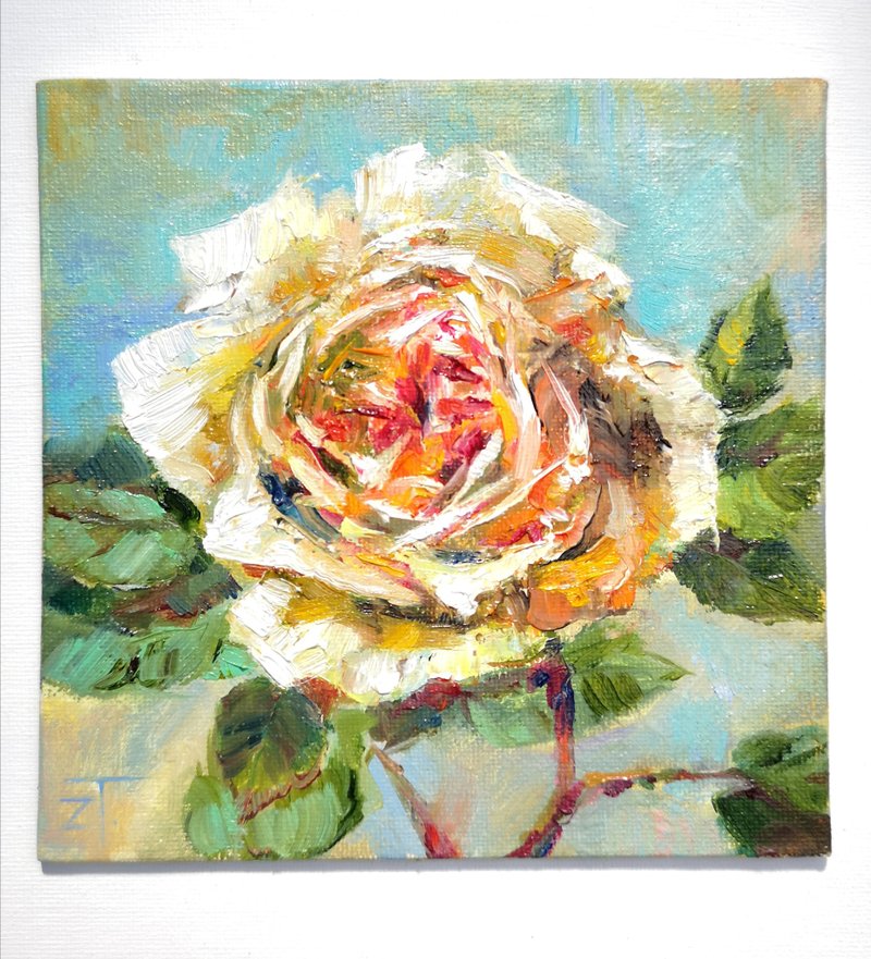 Rose Original Wall Art oil painting on canvas panel 15x15cm. - 海報/掛畫/掛布 - 其他材質 