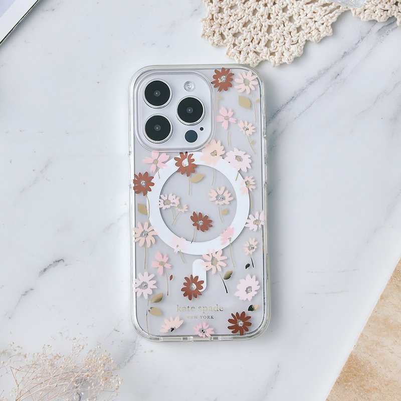 【kate spade】iPhone 15 Series MagSafe Premium Phone Case Early Spring Flowers - Phone Cases - Plastic White