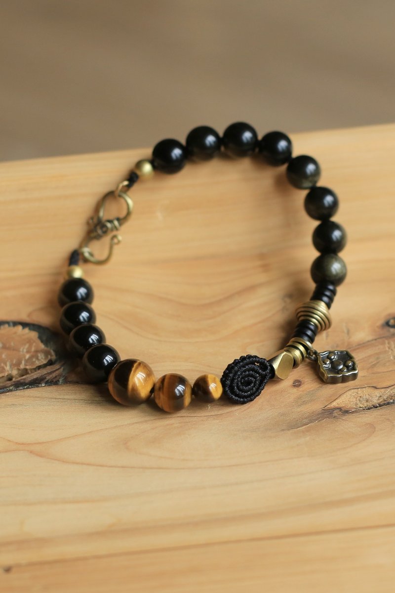 No.8-Original & Black Gold | Yellow Tiger Eye Stone Bronze Stone Kumihimo| Versatile Artistic Personality - สร้อยข้อมือ - เครื่องประดับพลอย 